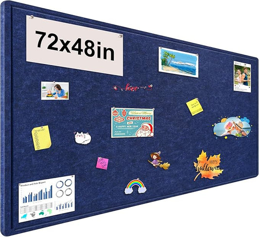 Large Bulletin Board, 72x48 Inches Cork Board Alternative, Large Felt Board Decorative Pin Board for Wall, Foldable Photo Board Self-Adhesive Vision Board with 36 Pushpins Dark Blue