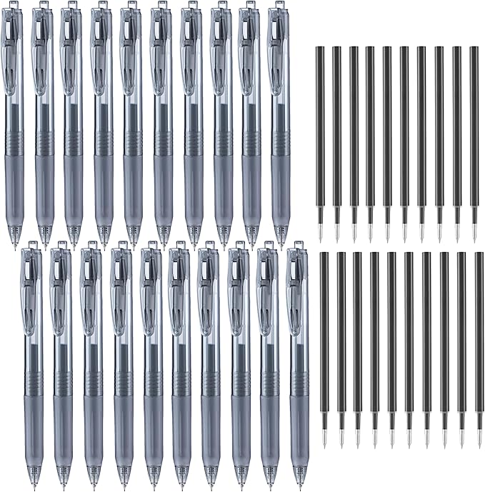 Aozora Black Gel Pens Fine Point Smooth Writing Pen 40 Pack Retractable Black Gel Ink Pen with Soft Grip 0.5mm Quick Dry Office School Supplies(20 Pens with 20 Refills)