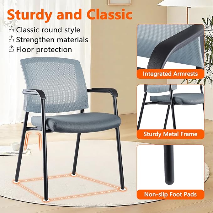 CLATINA Office Reception Guest Chair Mesh Back Stacking with Ergonomic Lumbar Support and Thickened Seat Cushion for Waiting Conference Room Gray