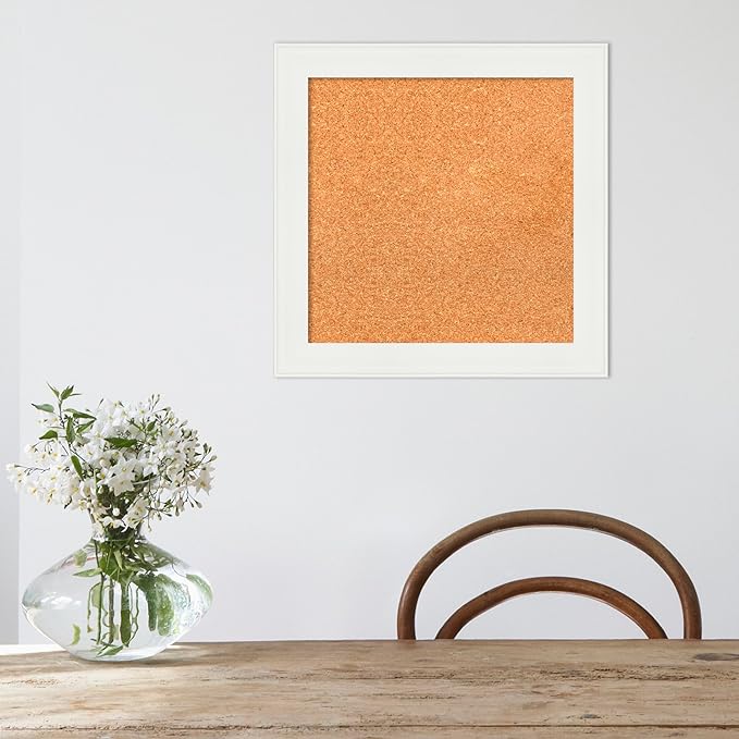 Amanti Art Natural Cork Board for Wall, 19x19 Vision Board with White Frame, Small Corkboard Office Decor for Home Organization, Casual Corkboard Pinboard to Display Items for Home Organization in