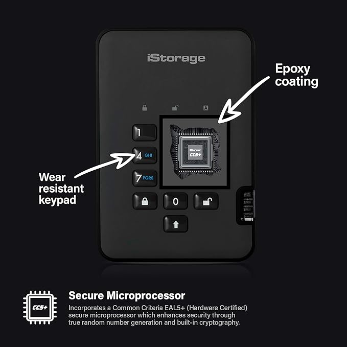 iStorage diskAshur2 HDD 4 TB | Secure Portable Hard Drive | Password Protected | Dust/Water-Resistant | Hardware Encryption