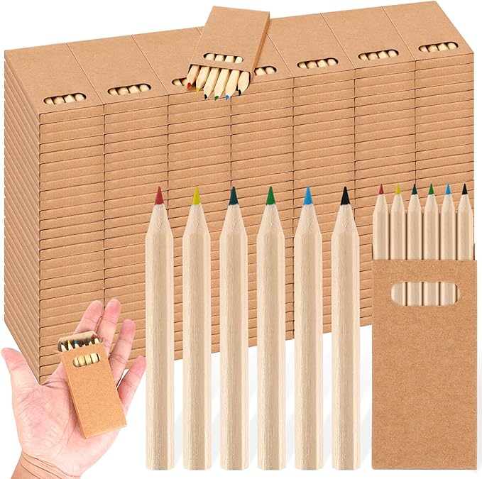 Faccito 600 Packs Mini Drawing Colored Pencils for Kids 3.5 Inch Portable Short Fat 6 Different color Pre Sharpened Pencils in Bulk for Children Painting Classroom School Supplies