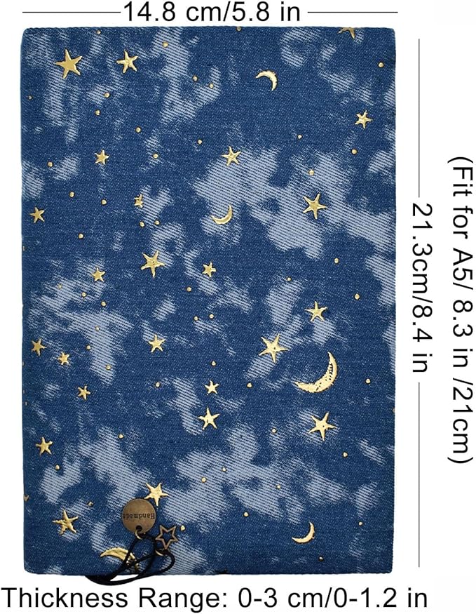 BLBMH A5 Book Covers for Paperbacks Book Cover Fit for 5.5x8.3 inch Adjustable Book Sleeve Cover for A5 Diary Books Fabric Softcover Protector for Notebook - Denim