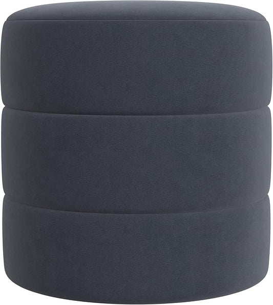 HomePop Upholstered Round Ottoman Home Décor|Foot Rest Ottoman - Steel Blue Velvet