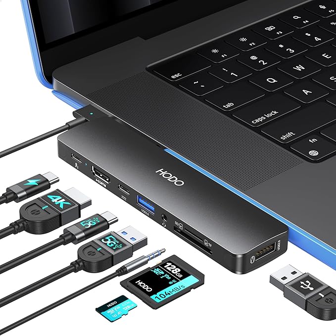 USB C Adapter Hub for MacBook Pro Air 2025-2018, Mac Adapter Multiport for MacBook 13" 15" 16", Mac Accessories Hub 8 in 2 with HDMI Thunderbolt 3 USB-C USB 3.0 2.0 SD/TF Card Reader, Black