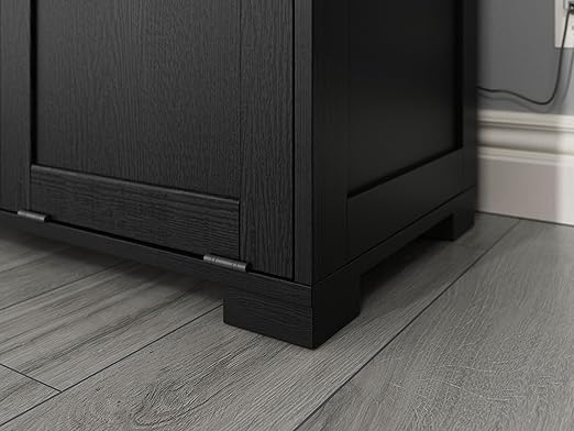 OLD CAPTAIN Double Tilt Out Trash Cabinet, Wooden Kitchen Garbage Can Free Standing Holder, Black Finish