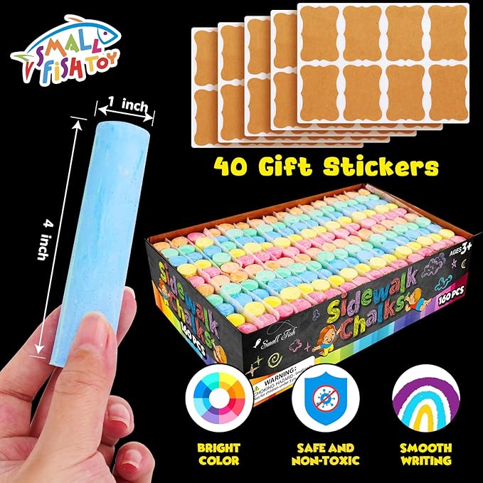 160Pcs Sidewalk Chalk Set in 5 Colors 32 Packs: Washable Jumbo Sidewalk Chalk Bulk for Kids Outdoor Art, Non-Toxic Dustless Giant Box Chalkboard Chalk for Toddler Painting on Blackboard, Party