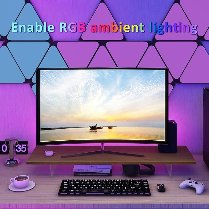 Monitor Stand Riser,Wood & Acrylic Computer Monitor Stand with LED Light,Desk Accessories Desktop Organizer Stand for Computer,Laptop,Printer,PC & TV Screen