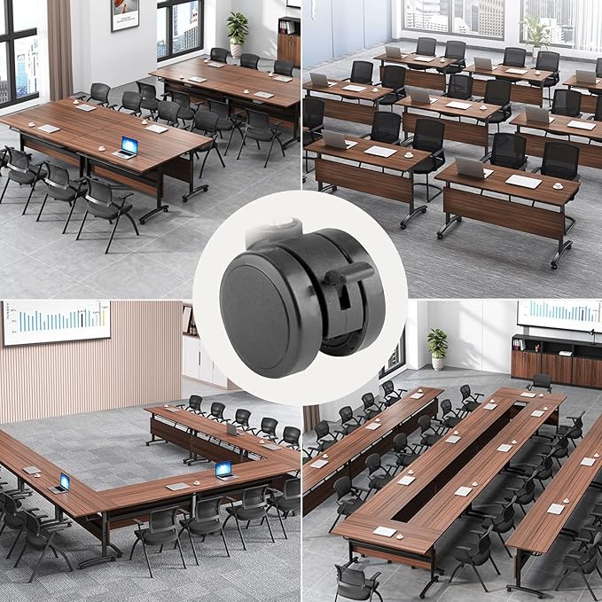 Conference Room Table with Silent Wheels, Mobile Folding Conference Table for 16 Person,Flip Top Office Training Tables with Walnuts Wood Tabletop, for School,Business Meeting Rooms (8Pack 63in)