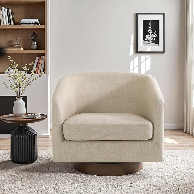 UIXE Swivel Accent Chairs Set of 2, Fabric Upholstered Barrel Chair for Living Room, Comfy Round Armchair Single Sofa Bedroom Reading Seat - 31" W, Light Brown
