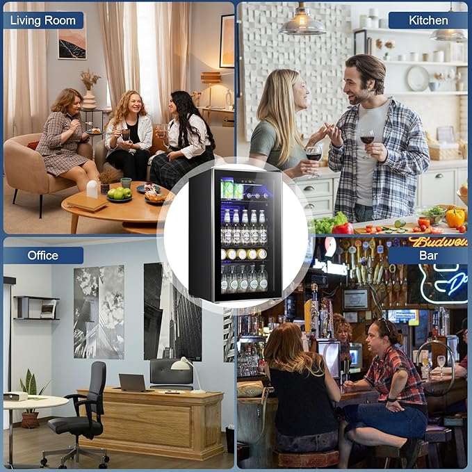 Antarctic Star Beverage Refrigerator -120 Can Mini Fridge for Soda Beer or Wine,Small Drink Dispenser, For Office or Bar with Adjustable Removable Shelves，Convertible Door ，3.1 Cu.Ft