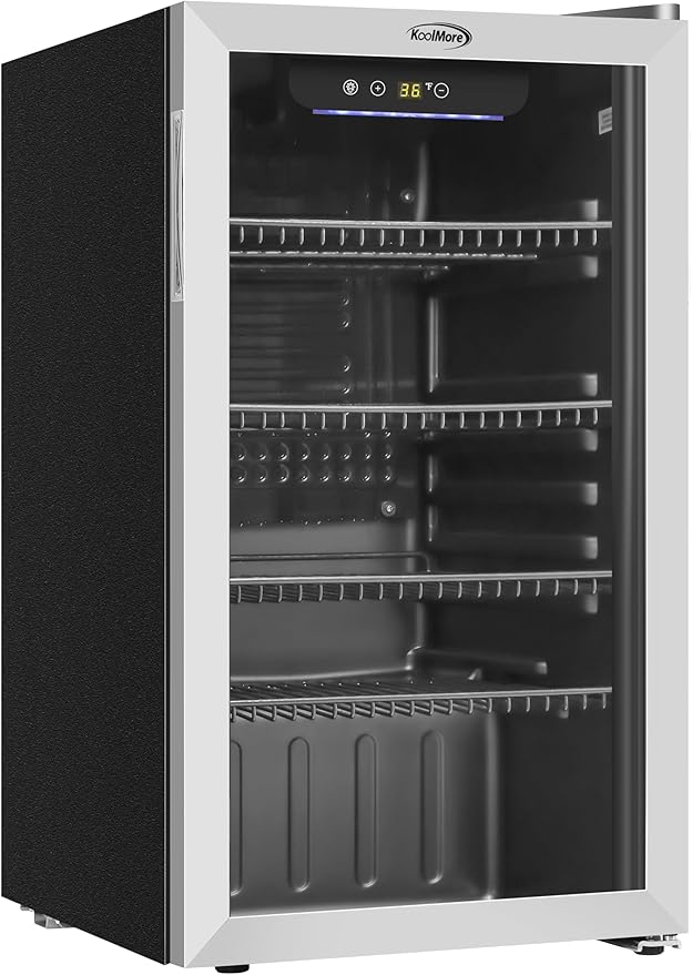 KoolMore 18 in. 3.2 Cu. Ft. Beverage Refrigerator Merchandiser with Stainless Steel Trim and Touch Panel For Soda, Beer or Wine Perfect for Use in a Commercial or Home Setting, ETL Listed (KM-BR32SS)