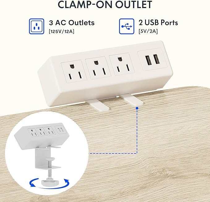 FLEXISPOT EN2 Whole-Piece Standing Desk with Clamp Power Strip, 48 x 24 Electric Stand Up Height Adjustable Desk with Cable Management (White Frame + 48" White Wood Grain Desktop)
