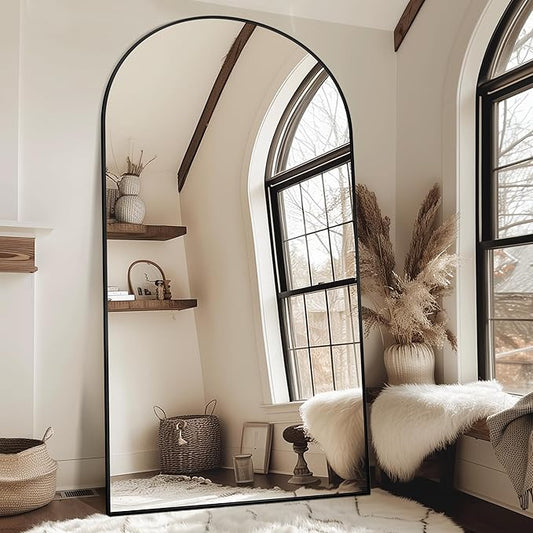 Antok Full Length Mirror, 91"x46" Oversized Floor Mirror Freestanding, Full Body Floor Standing Mirror with Stand, Hanging Mounted for Living Room Cloakroom,Black,Arched Style
