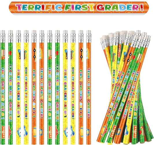 Tenceur 48 Pcs 1st Graders Pencils, 1 Motivational Cute Pencils Bulk with Erasers for Kids Student Teacher Classroom Reward Back to School Supplies