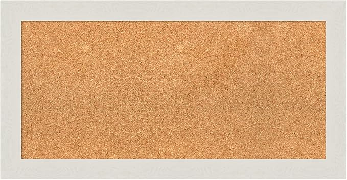 Amanti Art Natural Cork Board for Wall, 17x33 Vision Board with White Frame, Medium Corkboard Office Decor for Home Organization, Country Rustic Corkboard Pinboard to Display Items for Home