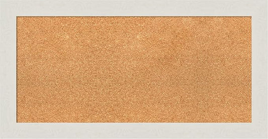 Amanti Art Natural Cork Board for Wall, 17x33 Vision Board with White Frame, Medium Corkboard Office Decor for Home Organization, Country Rustic Corkboard Pinboard to Display Items for Home