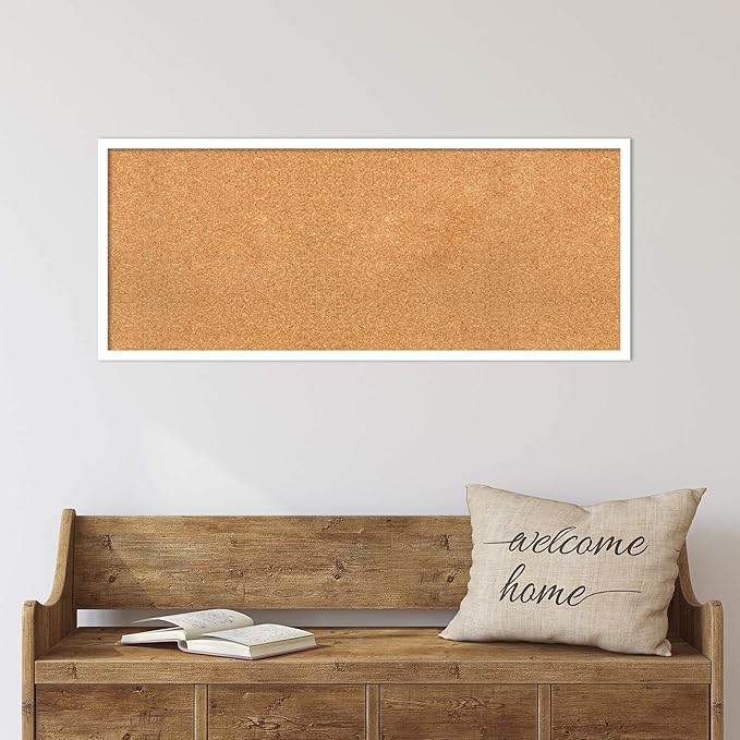 Amanti Art Natural Cork Board for Wall, 17x41 Vision Board with White Frame, Large Corkboard Office Decor for Home Organization, Modern Corkboard Pinboard to Display Items for Home Organization in