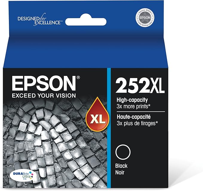 Epson® Workforce® Pro WF-4820 Wireless Color Inkjet All-in-One Printer, Black, Large & T252 DURABrite Ultra Ink High Capacity Black Cartridge (T252XL120-S) for Select Workforce Printers