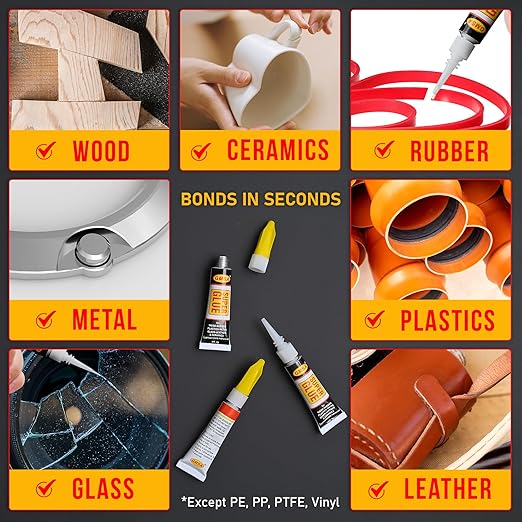 4 Pack Super Glue All Purpose, Fastest & Toughest Adhesive 3g Instant Repair Unbreakable Bond, Strong Superglue Liquid for Hard Plastic, Rubber, Metal, Leather, Ceramics, Wood, DIY Craft