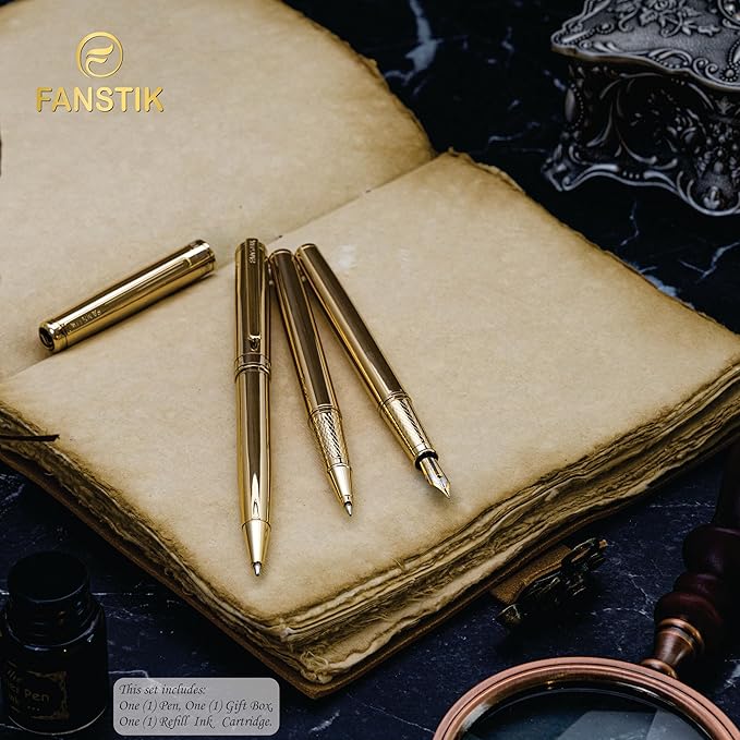 Gold Luxury fountain pen (Made In USA) fancy gift set for women, Real 24K Gold Plating, Professional executive pen gift set for men (Lux fountain Gld)