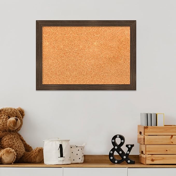 Amanti Art Natural Cork Board for Wall, 14x20 Vision Board with Brown Wood Frame, Small Corkboard Office Decor for Home Organization, Casual Corkboard Pinboard to Display Items for Home Organization