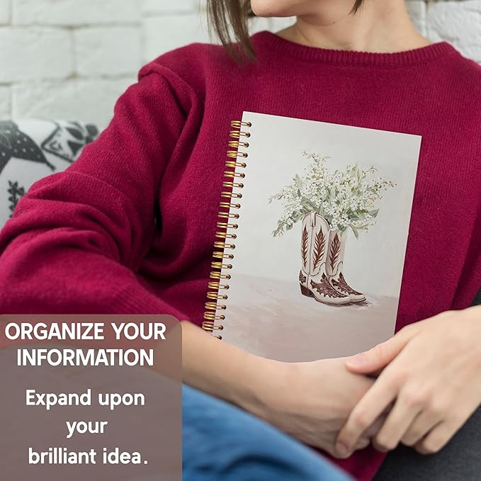 KAOWT Cowgirl Notebook Journal, Rustic Floral Western Notebooks for Note Taking, Cowgirl Gifts, Vintage Boho Western Country Hardcover Spiral Notebook 5.5x8.3in