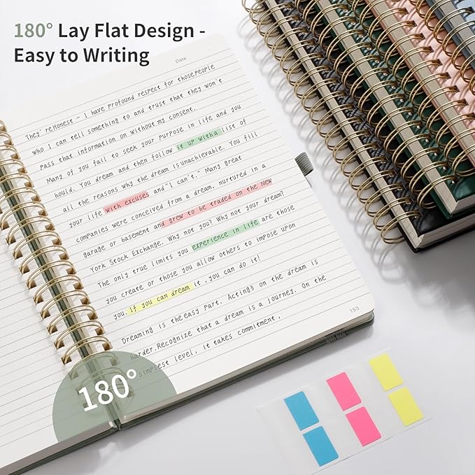 EMSHOI B5 Leather Hardcover Spiral Notebook - 300 Numbered Pages, 100 GSM Thick Paper, College Ruled Journal for Work, Writing & Note-Taking, 7.48" x 10.15", Rose Gold for Men & Women