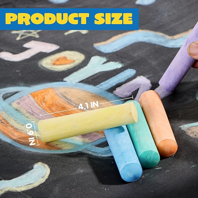 JOYIN 120 PCS Sidewalk Chalks for Kids Giant Box Non-toxic Jumbo Colored Washable Sidewalk Chalk for Toddlers in 10 Colors