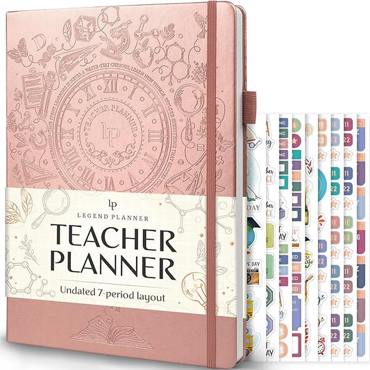 Legend Teacher Planner – Undated Lesson Plan Book for Teachers with Weekly & Monthly Calendars - Classroom Organization & School Year Planner – 8.5”x11.5” Hardcover (Rose Gold Debossed)