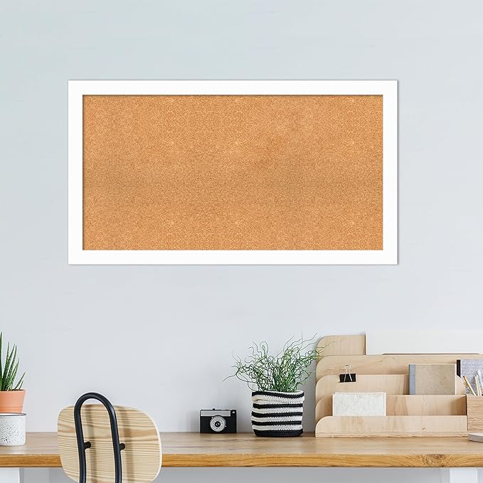 Amanti Art Natural Cork Board for Wall, 25x45 Vision Board with White Frame, Oversize Corkboard Office Decor for Home Organization, Casual Corkboard Pinboard to Display Items for Home Organization in