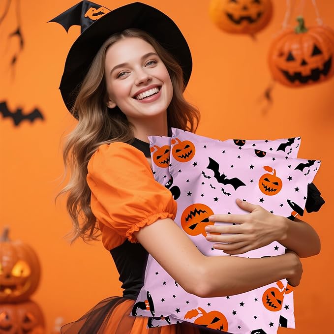 Halloween Poly Mailer 14.5x19 Inch 50 Pcs, Waterproof Shipping Bags for Clothing, Tear-Resistant Mailier Bags, Strong Mailing Bags with Self-Seal - Purple