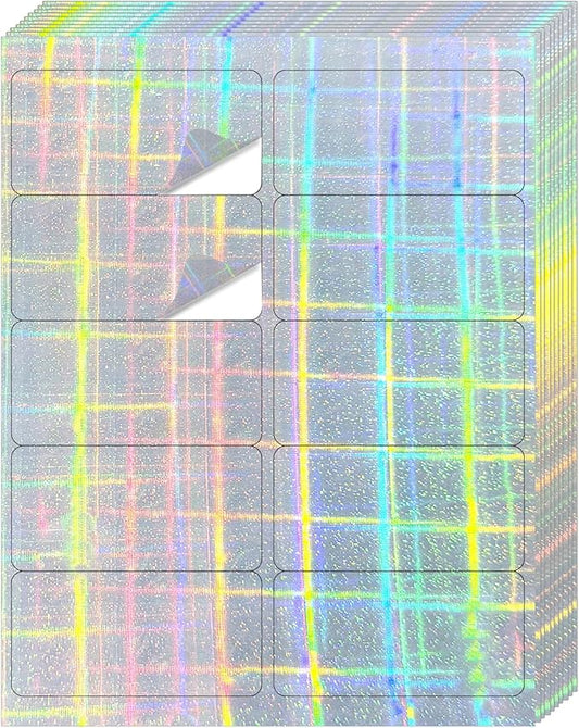 STARLIBOO Shipping Labels Stickers, 2"×4" Printable Holographic Mailing Labels for Laser/Inkjet Printing, Permanent Adhesive Sticker (Holographic Shiny)