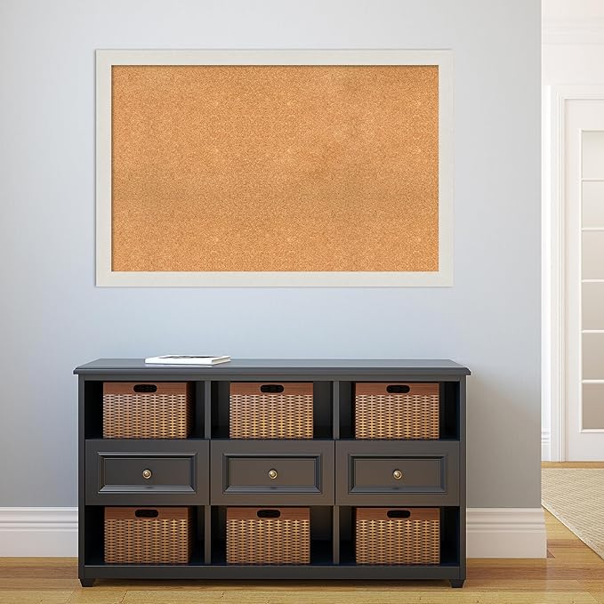 Amanti Art Natural Cork Board for Wall, 31x47 Vision Board with White Frame, Oversize Corkboard Office Decor for Home Organization, Country Rustic Corkboard Pinboard to Display Items for Home