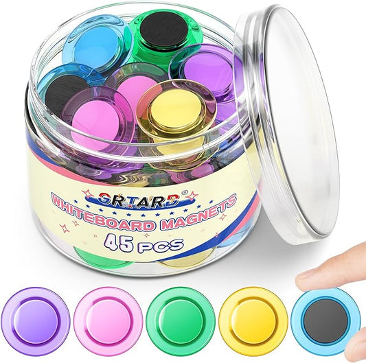 Grtard 45 Pcs Magnets for Whiteboard, Round Refrigerator Magnets Fridge Magnets Whiteboard Magnets, Dry Board Decorative Magnets Teacher Supplies for School, Home, Office (Colorful, 3cm/1.18 inch)