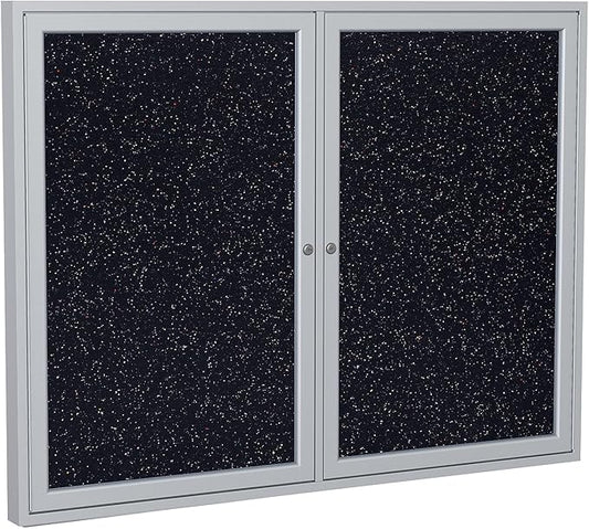 Ghent 36"x60" 2-Door indoor Enclosed Recycled Rubber Bulletin Board, Shatter Resistant, with Lock, Satin Aluminum Frame,Confetti (PA23660TR-CF ) ,Made in the USA