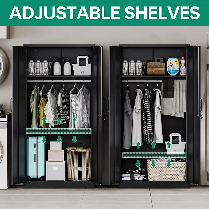 Letaya Metal Wardrobe Cabinets with Lock,Clothing Locker 72" X 36" X 18" Storage Cabinets for Home Room,Fire Department, School, Employee,Gym,Government (Black)