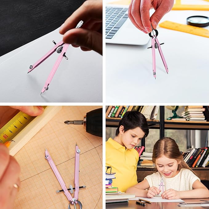 EBOOT Student Geometry Math Set, Drawing Compass and 6 Inch Clear Swing Arm Protractors 180 Degree Math Protractor(Pink and Pink)