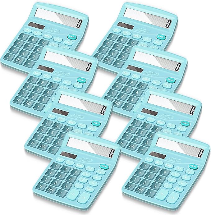 Konohan 8 Pieces 12-Digit Calculator, Solar Basic Desktop Calculator Large Display Electronic Dual Power Handheld for Home Office School(Blue)