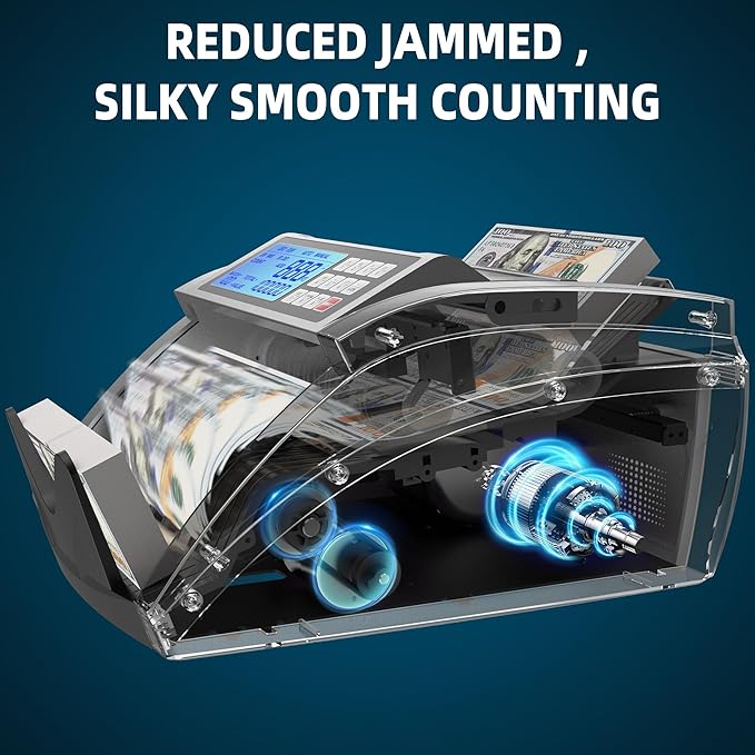 PONNOR Money Counter Machine with Value Bill Count, Cash Counter for Dollar, Euro with UV/MG/IR/DD/DBL/HLF/CHN Counterfeit Detection, Add/Bat/Value Mode Bill Counting Machine with Large LCD Display