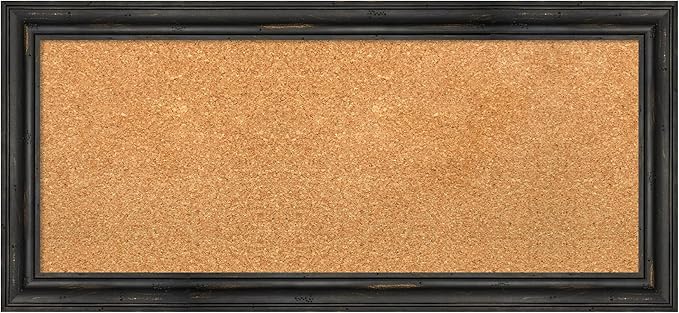 Amanti Art Natural Cork Board for Wall, 15x33 Vision Board with Black Wood Frame, Medium Corkboard Office Decor for Home Organization, Rustic Farmhouse Corkboard Pinboard to display items for home