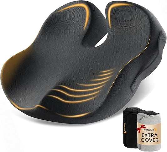 ProtoArc Extra Large Seat Cushions for Office Chairs, Ergonomic Memory Foam Seat Cushion for Home, Extra Cover, Car Seat Cushions for Driving, Pressure Relief Pad for Sciatica - Black