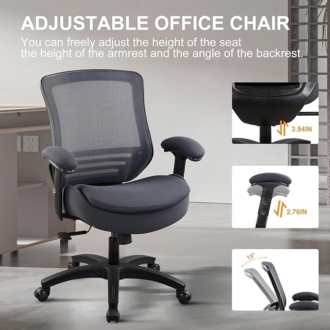 400lbs Ergonomic Office Chair with Double Seat Cushion and Soft Armrests for Executive Computer Desk with Built-in Lumbar Support(Gray)