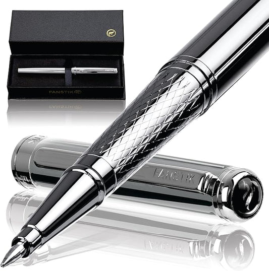 Silver Luxury Rollerball pen (Made In USA) fancy gift set for women, Chrome Finish, Professional executive pen gift set for men (Lux Rollerball Silver)