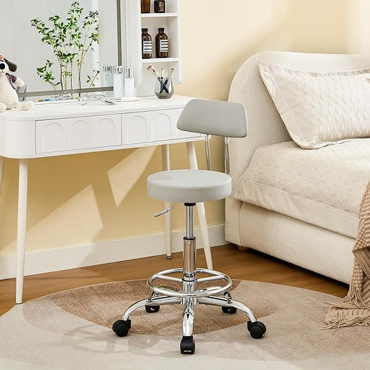 Rolling Massage Chair, Height Adjustable Salon Stool with Wheels 19.5’’-26.6’’, Gray Guitar Stool (Gray)