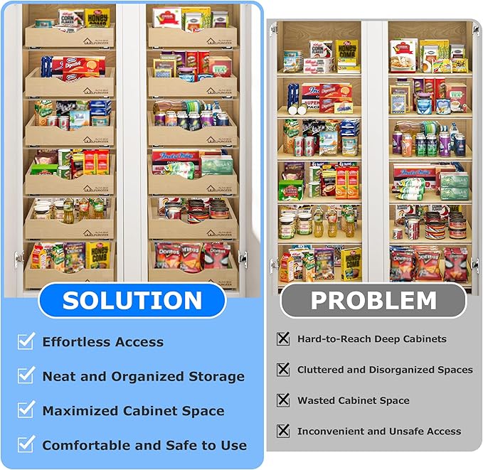 WelFurGeer Premium Birchwood Pull-Out Cabinet Drawers, 26" W x 22" D Pull Out Cabinet Organizer, Heavy-Duty Cabinet Organizer with Easy Installation, Space-Saving Pullout Drawer for Home & Kitchen