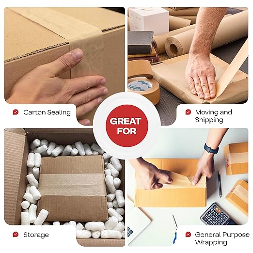 IDL Packaging 3" x 375 feet Reinforced Water-Activated Kraft Gummed Tape 70lb Thickness - Secure Paper Packing Tape for Secure Carton Sealing - Heavy-Duty for All Conditions, Brown