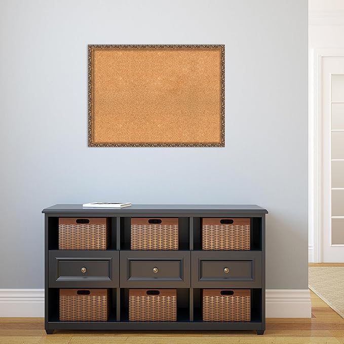 Amanti Art Natural Cork Board for Wall, 24x32 Vision Board with Bronze Frame, Large Corkboard Office Decor for Home Organization, Traditional Corkboard Pinboard to Display Items for Home Organization