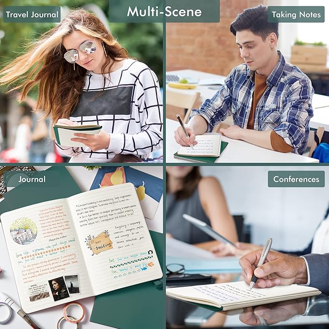 8 Pack Soft Cover Journal Bulk, Feela Notebooks College Ruled for Work, Lined Travel Journal for Women Men, Note Taking Notebook School Supplies Business Writing, 8.2” x 5.5”, A5, Dark Green