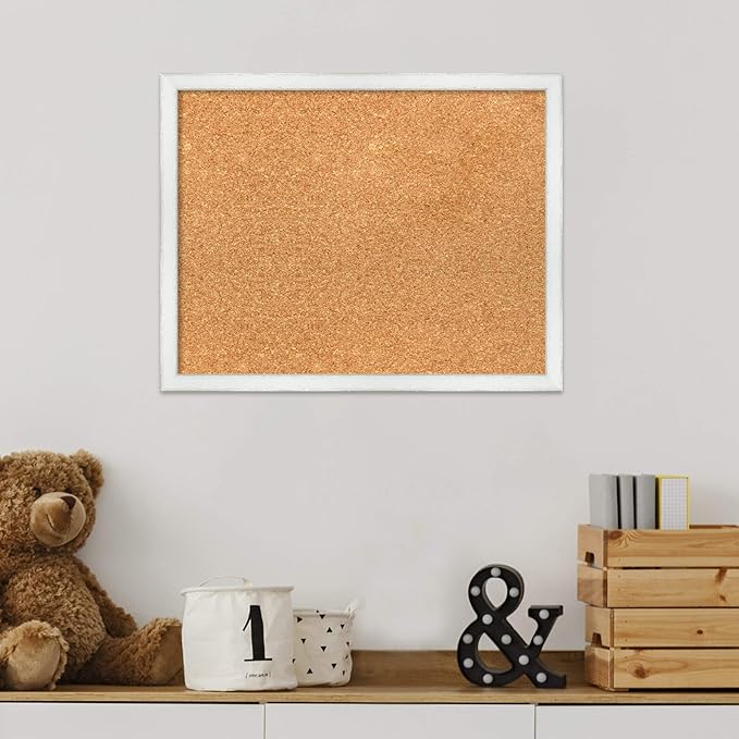 Amanti Art Natural Cork Board for Wall, 15x19 Vision Board with White Frame, Small Corkboard Office Decor for Home Organization, Country Rustic Corkboard Pinboard to Display Items for Home